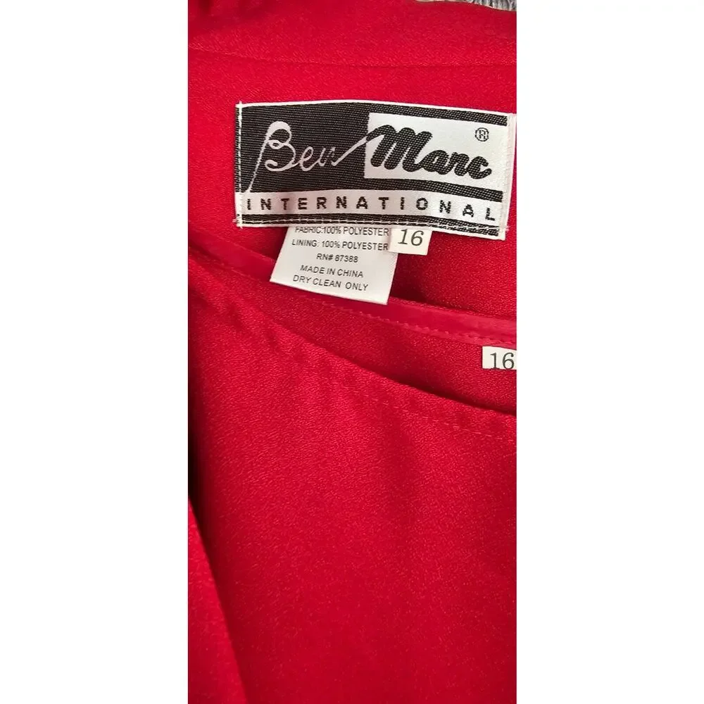 Ben Marc 3 Piece Formal RED Jacket‎ Top & Skirt Church Suit Lace Trim Lined 16 - Picture 6 of 6